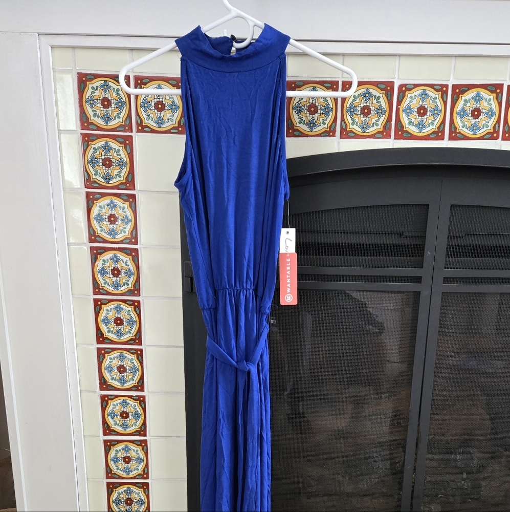Halter Midi Dress in Royal Blue - L